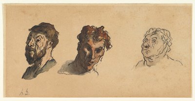 Drei männliche Köpfe de Honoré Daumier
