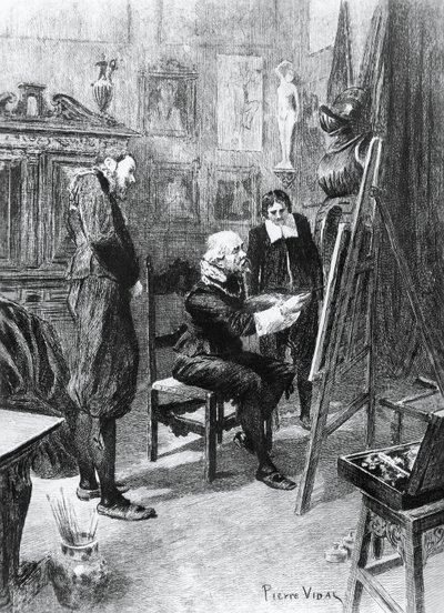 Ilustración de Pierre Vidal (1849-1929) para Obra maestra desconocida, cuento de Honore de Balzac (1799-1850) de la colección en varios volúmenes titulada Comedia humana, publicada en 1901, París. de Honore de Balzac