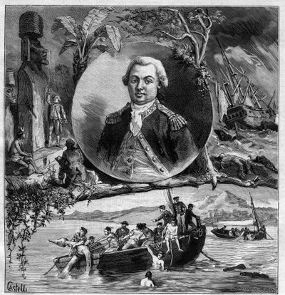 El Centenario de La Perouse (Jean Francois de Galaup Laperouse) - Retrato conmemorativo de su llegada a la Isla de Pascua en 1786 y el hallazgo del Astrolabe por Dumont d