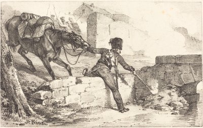 Artillero encendiendo una mina de Emile Jean Horace Vernet