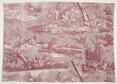 Fragmento de algodón estampado al cobre con escena de caza de Horace Vernet