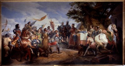 Guerra Franco-Inglesa (1202-1214): La Batalla de Bouvines el 27/07/1214, Philippe Auguste pone en juego la corona de Francia de Emile Jean Horace Vernet