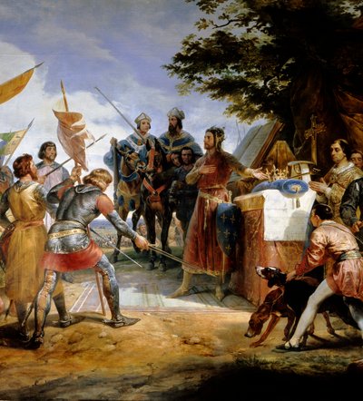 Guerra Franco-Inglesa (1202-1214): La Batalla de Bouvines el 27/07/1214, Philippe Auguste pone en juego la corona de Francia de Emile Jean Horace Vernet