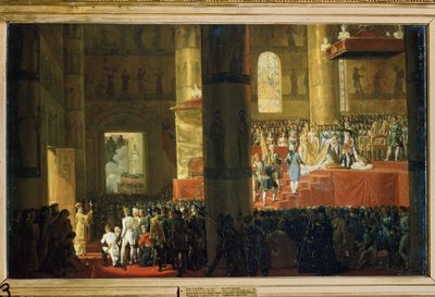 La coronación de la emperatriz María Feodorovna, 5 de abril de 1797. (La coronación de la emperatriz María Feodorovna el 5 de abril de 1797). Pintura de Horace Vernet (1789-1863). Óleo sobre lienzo, 60 x 95 cm. Arte francés del siglo XIX. Museo Estatal Rus de Emile Jean Horace Vernet