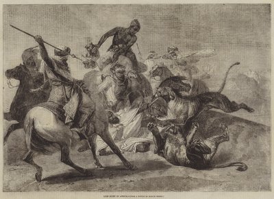Caza de leones en África de Emile Jean Horace Vernet