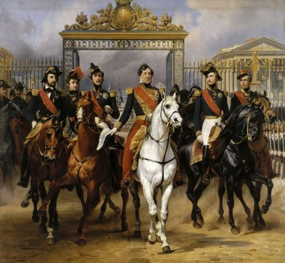 Luis Felipe y sus hijos a caballo en su salida de Versalles, 10 de junio de 1837 de Emile Jean Horace Vernet