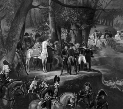 Napoleón I cazando en el bosque de Fontainebleau de Emile Jean Horace Vernet