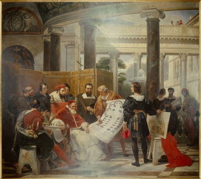El Papa Julio II ordenando el trabajo del Vaticano y la Basílica de San Pedro en Roma de Emile Jean Horace Vernet