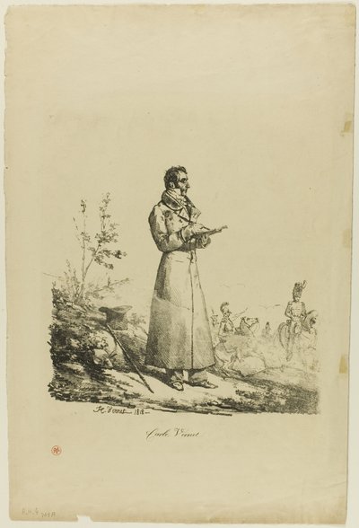 Retrato de Carle Vernet, de Pie y Dibujando de Emile Jean Horace Vernet