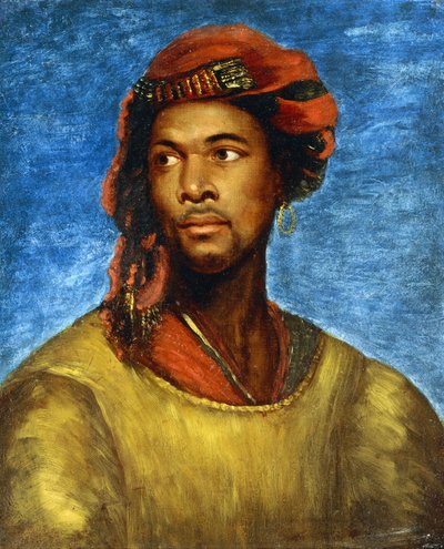 Retrato de un moro con turbante rojo de Emile Jean Horace Vernet