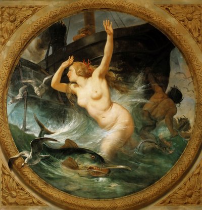 El vapor ahuyentando a los dioses del mar, pintura del techo, Salle des Pas perdus, 1839-1847 de Emile Jean Horace Vernet