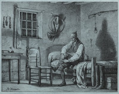 El Criado de Limier Levantándose de la Cama de Emile Jean Horace Vernet