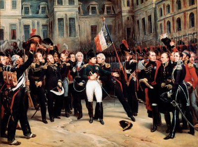 La despedida de Napoleón Bonaparte a la Guardia Imperial en Fontainebleau de Emile Jean Horace Vernet