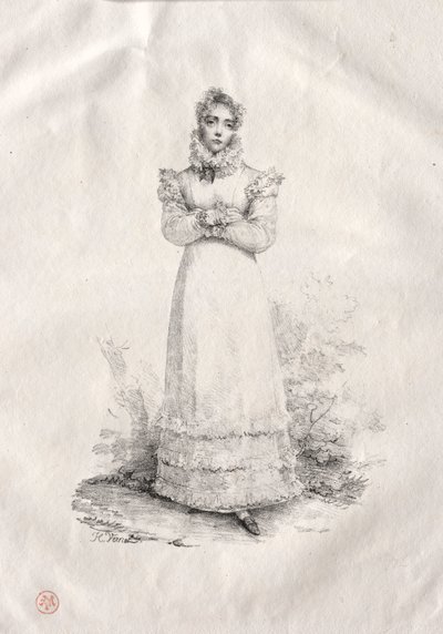 Joven mujer de pie de Emile Jean Horace Vernet