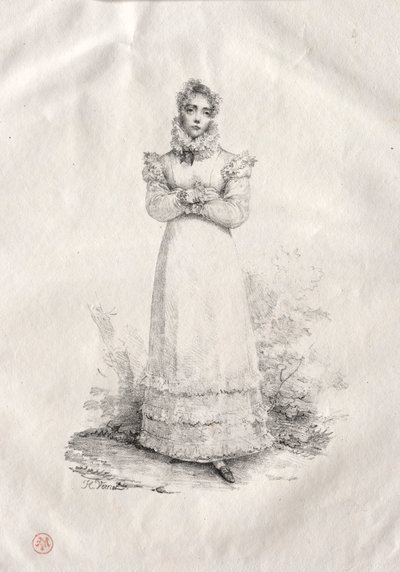 Joven mujer de pie de Emile Jean Horace Vernet