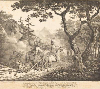 Franceses heridos atacados por un cosaco de Horace Vernet and Hippolyte Lecomte