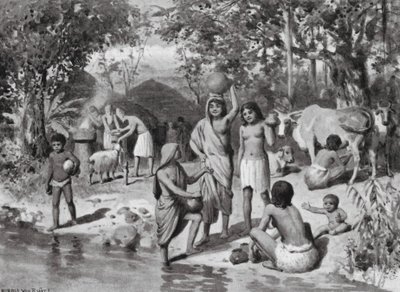 Arios asentados en la India, Sacrificio al aire libre (litografía) de Horace van Ruith