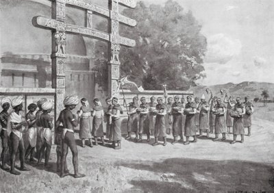 Extranjeros en Sanchi con ofrendas, 145 a.C. (litografía) de Horace van Ruith