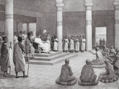 El rey Milinda hace preguntas, 140 a.C. (litografía) de Horace van Ruith