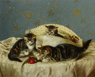 Gatitos haciendo travesuras (óleo sobre lienzo) de Horatio Henry Couldery