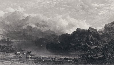 Un lago de las Tierras Altas, niebla descansando en las montañas de Horatio Macculloch