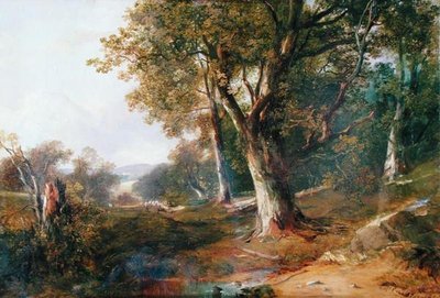 Paisaje boscoso con castillo a lo lejos, c.1865 de Horatio McCulloch