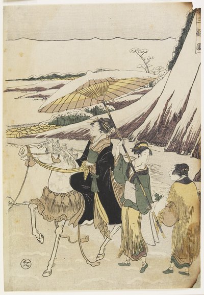 Tres mujeres viajando por un barranco, 1794-96 de Hosoda Eiri