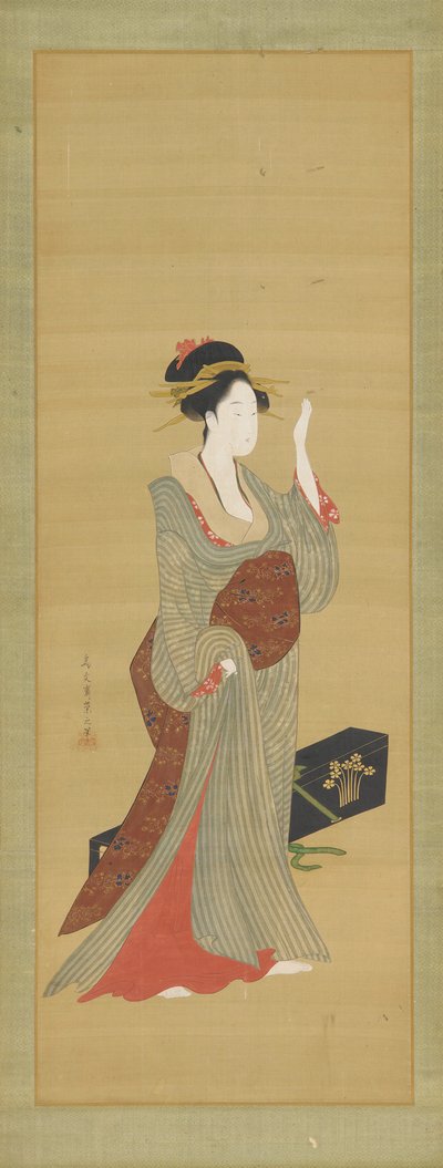 Una geisha a punto de ajustar una horquilla de concha de tortuga, finales del siglo XVIII de Hosoda Eishi
