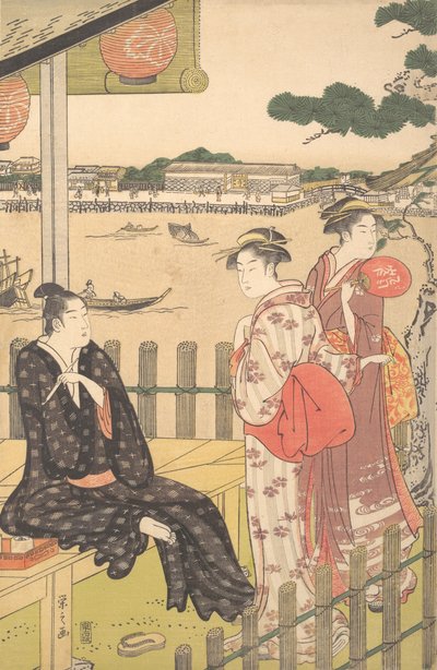 Grupo en una casa de té a orillas del río Sumida de Hosoda Eishi