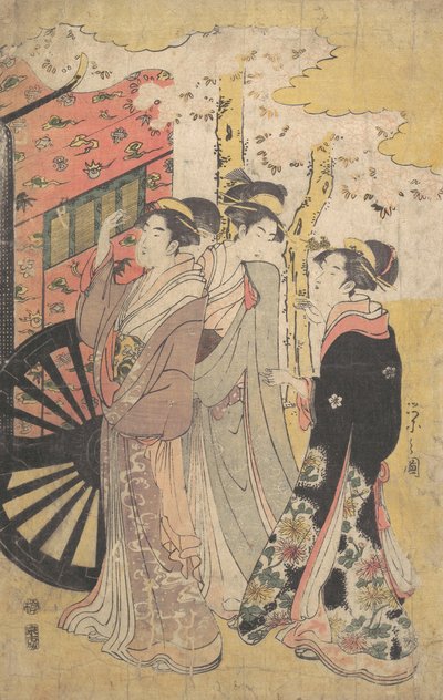 Dama en un carruaje de la corte viendo flores de cerezo, ca. 1796 Kansei 8 de Hosoda Eishi