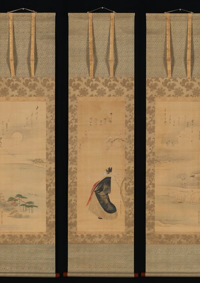 Nieve, Luna y Flores de Cerezo en Yoshiwara en Tres Estaciones de Hosoda Eishi