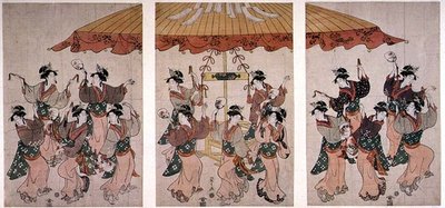La Danza Sumiyoshi, tríptico, c.1791 de Hosoda Eishi