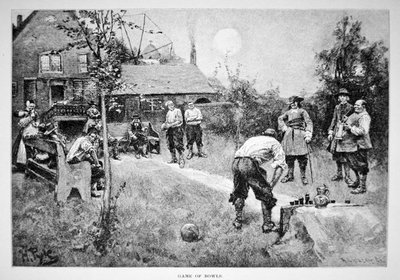 Un juego de bolos en la América colonial del siglo XVII de Howard (after) Pyle