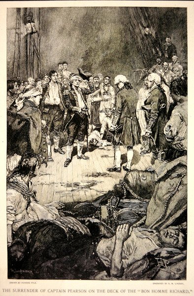 La rendición del Capitán Pearson a John Paul Jones en la cubierta del Bonhomme Richard en 1779 de Howard (after) Pyle