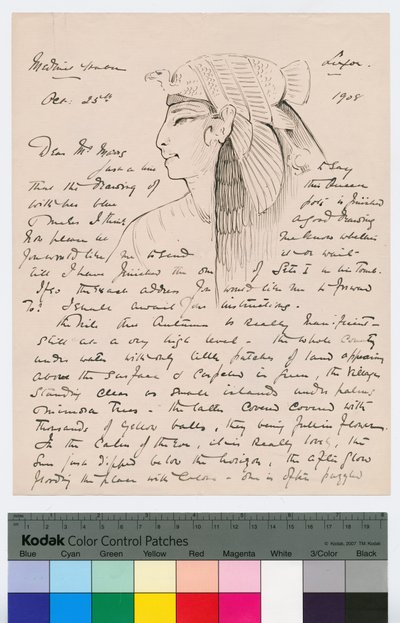 Página 1 de una carta de Howard Carter a Kingsmill Marrs, 25 de octubre de 1908 de Howard Carter