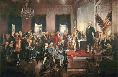 La firma de la Constitución de los Estados Unidos en 1787 de Howard Chandler Christy