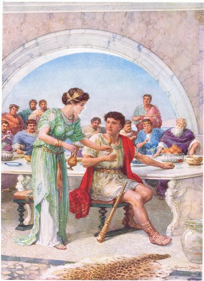 "Al mirar, se encogió y se estremeció", ilustración de "Cómo Teseo mató a los devoradores de hombres", de Los héroes de los cuentos de hadas griegos, de Charles Kingsley (1819-75) (litografía en color) de Howard Davie