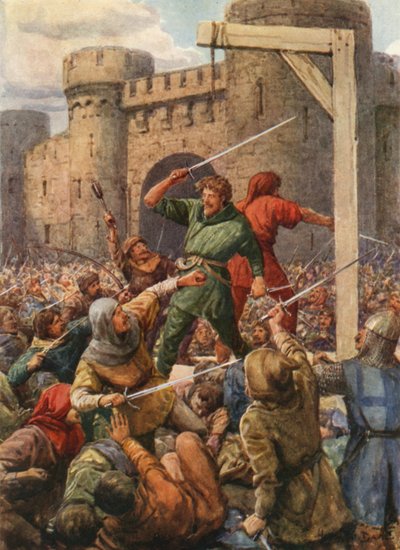 "Back to Back Stood the Dauntless Two" (litografía en color) de Howard Davie