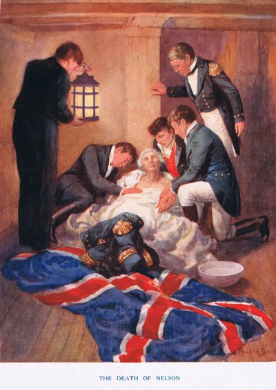 Muerte de Nelson, ilustración de "Madame Tussauds" (litografía en color) de Howard Davie