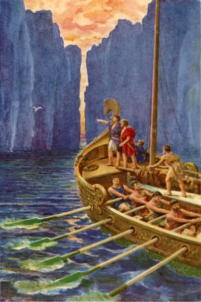 "Hera nos ha enviado un piloto; sigamos al pájaro astuto" (litografía en color) de Howard Davie