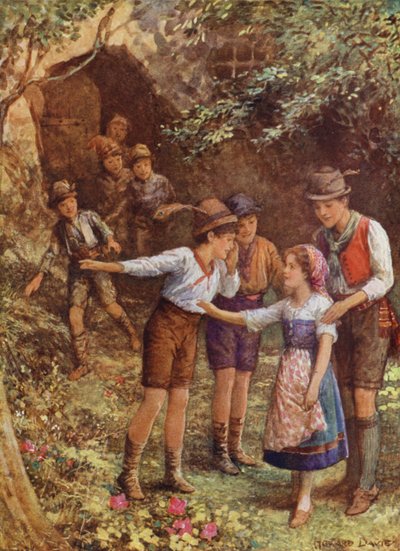 Mortella y sus siete hermanos, de "El niño del mirto" (litografía en color) de Howard Davie