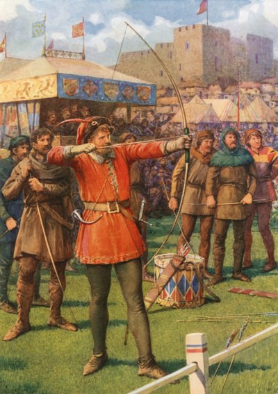 "Robin Hood en las fiestas de mayo" (litografía en color) de Howard Davie