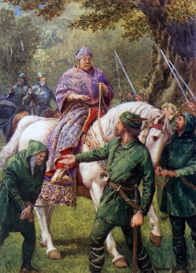 "Robin Hood se encuentra con el obispo de Hereford" (litografía en color) de Howard Davie
