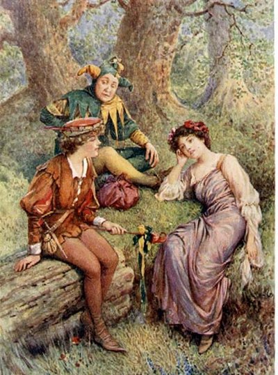 Rosalind, Celia y Touchstone en "As You Like It" de 