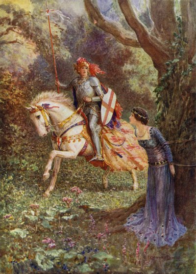 San Jorge vio a una dama de gran belleza (litografía en color) de Howard Davie