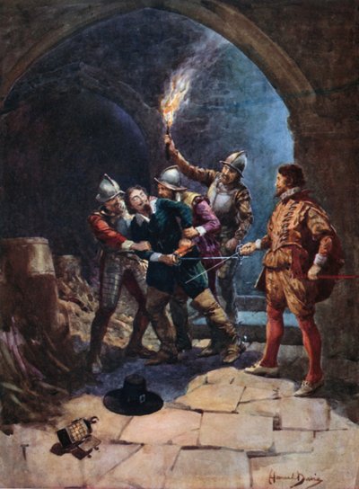 El arresto de Guy Fawkes (litografía en color) de Howard Davie