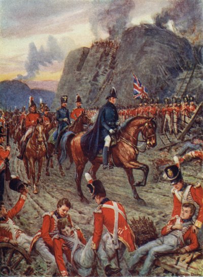 El Duque de Wellington, en el sitio de Badajos (litografía en color) de Howard Davie
