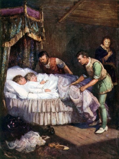 El asesinato de los Príncipes en la Torre (litografía en color) de Howard Davie