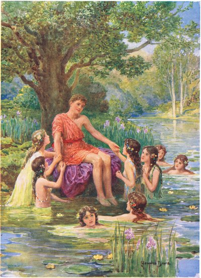 Las ninfas del agua se acercaron a mirarlo y lo amaron", ilustración de "Cómo los argonautas navegaron a Cólquida", de Los héroes de los cuentos de hadas griegos, de Charles Kingsley (1819-75) (litografía en color) de Howard Davie