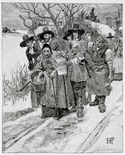 Arresto de una Bruja, grabado por J. Bernstrom, ilustración de 